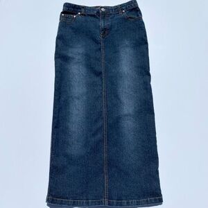 Y2K 90s Zoey Beth Maxi Denim Skirt, Stud embellished Pockets Medium 28" 2000s